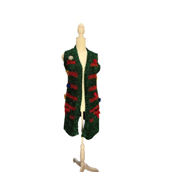 NWT Jollidays Women's Christmas Sweater Cardigan Long Red Green Size XS - Picture 1 of 11
